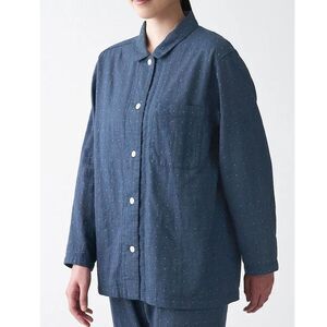 Muji Double Gauze Side Seamless Polka Dot Pajama Top Women's Size S Navy Japan